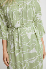 Green and White Patterned Shirt Dress