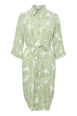 Green and White Patterned Shirt Dress