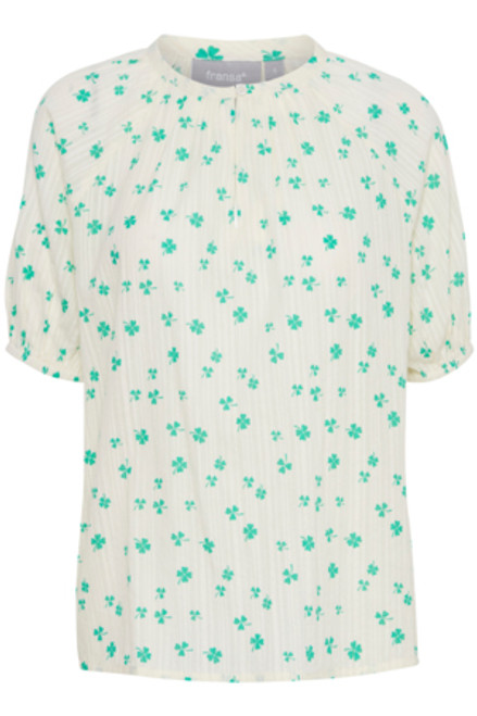 White and Green Floral Blouse