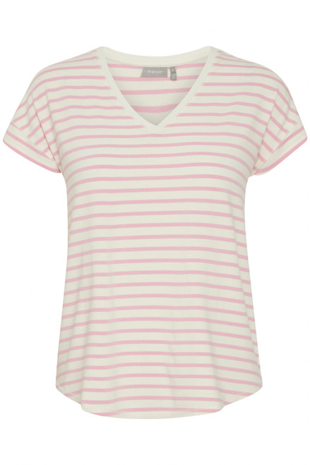 Light Pink and White Striped Short Sleeved Top