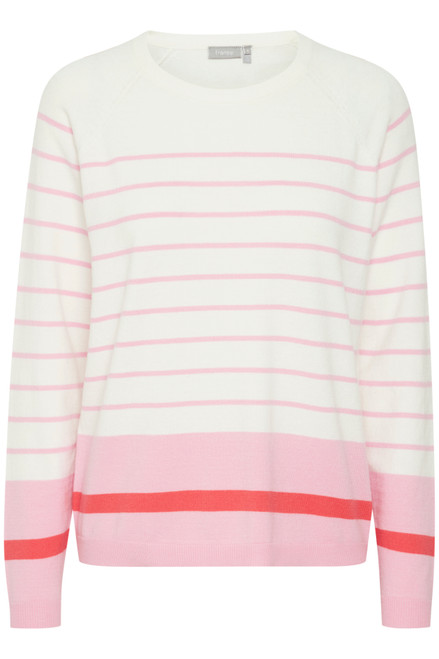 White and Pink Striped Top with Red Details