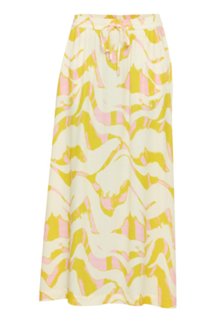 Long Yellow and White Patterned Skirt