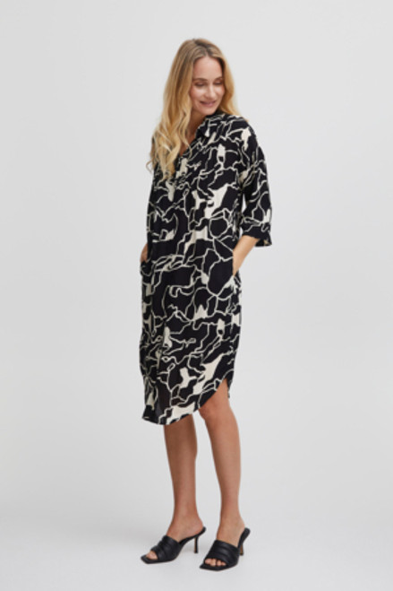 Black and White Patterned Shirt Dress