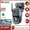 50X Zoom PTZ 6MP 4K Wi-Fi Surveillance IP Camera Warning Light Color Night Vision Human Detect Smart Home Outdoor Security Cam