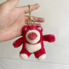 Disney Lotso Strawberry Bear Plush Toy Bear Keychain Animation Derivatives Woman Backpack Car Pendant Dolls Ornaments Kid Gifts