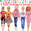 10Pcs/Set=5 Handmade Clothing Suit + 5 Pairs Shoes For Barbie Dress Doll Clothes 1/6 BJD Blyth Toys for Girls