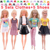 10Pcs/Set=5 Handmade Clothing Suit + 5 Pairs Shoes For Barbie Dress Doll Clothes 1/6 BJD Blyth Toys for Girls