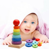 Rainbow Stacking Ring Tower Montessori Wooden Puzzle Toys Pyramid Nesting Blocks Geometric Games Children Early Education Toys