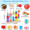 Montessori Wooden Beads Sequencing Toy Stacking Blocks & Lacing Beads & Matching Shape Stacker Montessori Learning Toys Gifts