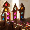 Large Wooden Fairy Tale Windows Blocks with Sparkling Stone Acrylic Toy Gems Transparent Window Stacking Blocks for Children