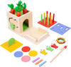 Montessori Wooden Toy Includes Color Sorting ,Pulling Carrots, Fishing, Insect Catching Games, Fine Motor Skills Toy