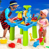 4-in-1 Sand And Water Table 15PCS Sandbox Table with Beach Sand Water Toy Kids Activity Sensory Play Table Summer Outdoor Toys