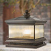 AOSONG Outdoor Solar Post Lamp Vintage Creative Chinese Brass Pillar Light LED Waterproof IP65 for Home Villa Courtyard