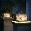 OUTELA Outdoor Solar Post Lamp Vintage Creative Chinese Brass Pillar Light LED Waterproof IP65 for Home Villa Courtyard