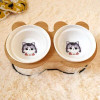 New High-end Pet Bowl Bamboo Shelf Ceramic Feeding and Drinking Bowls for Dogs and Cats Pet Feeder Accessories