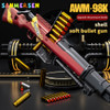 98k AWM Shell Eject Sniper Rifle EVA Soft Bullet Toy Gun with 15X Mirror Silencer Airsoft Gun Model CS Shoot Game for Boys Gift