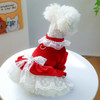 1PC Pet Apparel Dog Spring and Autumn Velvet Wedding Dress Red Princess Dress with Drawstring Buckle For Small Medium Dogs