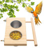 Bird Feeder Stainless Steel Pet Parrot Feeding Bowl with Wooden Stand Feeding Watering Supplies for Birds Double Bowl