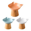 Raised Cat Food Dish Ceramic Cat Food And Water Bowls With Anti-slip Wood Stand Wide Cat Food Bowl Feeding Watering Supplies