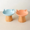 Raised Cat Food Dish Ceramic Cat Food And Water Bowls With Anti-slip Wood Stand Wide Cat Food Bowl Feeding Watering Supplies