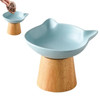 Elevated Cat Water Bowl Porcelain Feeder Dish With Non-slip Wood Stand Wide Cat Food Bowl Feeding Watering Supplies