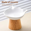 Raised Cat Food Dish Porcelain Feeder Dish With Non-slip Wood Stand Wide Cat Food Bowl Feeding Watering Supplies