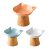 Tilted Feeding Dish Water Ceramic Cat Food Bowls Elevated With Anti-Slip Wood Stand Wide Cat Food for Feeding Watering Supplies