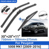 For Peugeot 5008 MK1 2009-2016 30"+28"+11" Front Rear Wiper Blades Windshield Windscreen Window Cutter Accessories 2015 2016