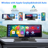 Podofo 10.26" Dash Cam Rearview Camera Carplay & Android Auto Smart Player With Voice Control Car DVR BT FM Mirror Monitor