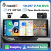 Podofo 10'' Dash Cam Rearview Camera Carplay & Android Auto 2.5K Video DVR Navigation Recorder Dashboard Car Mirror 24H Park AUX