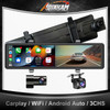 11.26 Inch Carplay Android Auto Streaming Media Mirror Dashcam ADINKAM 3 Cameras DVR Support 3 Audios Built In WiFi Car Recorder