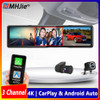 4K UHD 11.26 Inch 3 Channel Dash Cam GPS with Wireless Apple Carplay & Android Auto Voice Control Backup Camera IR Night Vision