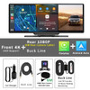 10.26 Inch Dash Cam 4K CarPlay Android Auto Car Dvr Wireless 5G WiFi Bluetooth AUX Dashcam GPS Track FM Video Recorder Camera