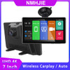 NMHJIE 7" Universal Dash Cam Rearview Camera Wireless Carplay&Android Auto AUX UHD 4K Car DVR Video Recorder Dashboard Dual Lens