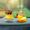 Car Duck Car Rubber Dashboard Decorations Ornament Yellow Duck with Mini Swim Ring Sun Cowboy Hat Necklace for Auto Office