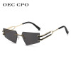 OEC CPO Retro Rimless Sunglasses Women Men Punk Metal Sun Glasses Ladies Frameless Eyeglasses UV400 Shades New Fashion Eyewear