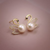 925 Silver Needle Hollow Crystal Swan Earrings For Women Korean Jewelry 2023 Trending New Luxury Animal Pearl Stud Earrings Gift