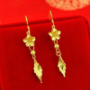 Gold shop with 999 real gold earrings 24k fortune prosperous temperament gold earrings flower and leaf eardrop solid earrings