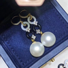 MeiBaPJ 10-11mm Natural Round Golden Pearls Fashion Shell Drop Earrings 925 Silver Fine Wedding Jewelry for Women