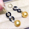 MeiBaPJ 10-11mm Natural Round Golden Pearls Fashion Shell Drop Earrings 925 Silver Fine Wedding Jewelry for Women