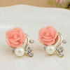 Korean Fashion Rose Flower Resin Rose Earrings New Korean Women's Imitation Pearl Crystal Earrings wholesale Women's Jewelry