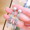 MeiBaPJ 11-12mm Big Natural Pearl Fashion Drop Earrings 925 Silver Empty Tray Fine Wedding Jewelry for Women