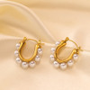 OIMG 316L Stainless Steel Gold Plated Temperament Gorgeous Imitation Pearl Hoop Earrings For Women Christmas Gift Waterproof