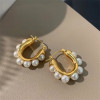 OIMG 316L Stainless Steel Gold Plated Temperament Gorgeous Imitation Pearl Hoop Earrings For Women Christmas Gift Waterproof