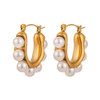 OIMG 316L Stainless Steel Gold Plated Temperament Gorgeous Imitation Pearl Hoop Earrings For Women Christmas Gift Waterproof