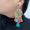BohemiaY2K Cross Jesus Earrings Dangle Colorful Long Tassel Glass Earring For Woman Large Brinco Ear Exaggeration Female Gift Ms