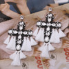 BohemiaY2K Cross Jesus Earrings Dangle Colorful Long Tassel Glass Earring For Woman Large Brinco Ear Exaggeration Female Gift Ms
