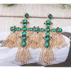 BohemiaY2K Cross Jesus Earrings Dangle Colorful Long Tassel Glass Earring For Woman Large Brinco Ear Exaggeration Female Gift Ms