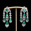 2024 New Red Green Cubic Zirconia Big Long Dangle Tassel Chandelier Drop Earrings for Women Bridal Wedding Jewelry