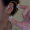 Sparkling Zircon Flower Butterfly Ear Bone Clip for Women Without Piercing Tassel Ear Cuff Clip Earrings Wedding Jewelry